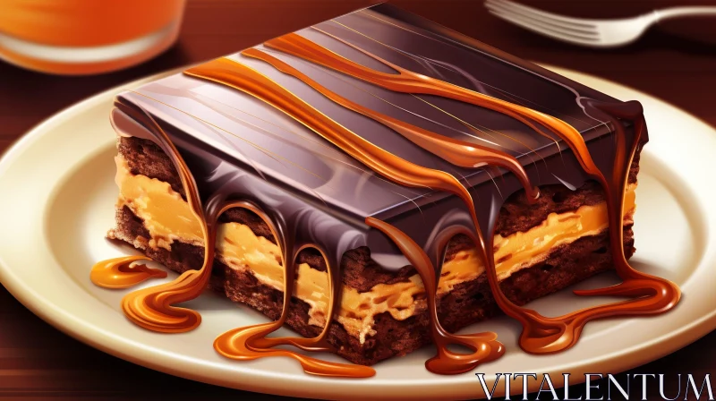 Delicious Chocolate Cake with Ganache and Caramel Sauce AI Image