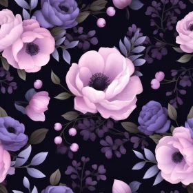 Elegant Floral Pattern in Pink and Purple on Dark Background