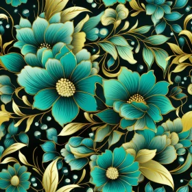 Floral Seamless Pattern with Teal and Green Flowers
