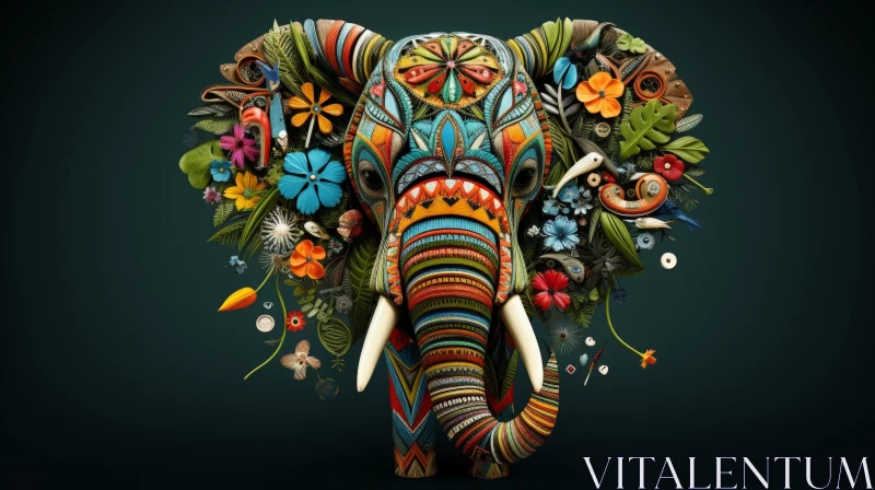 Intricate Elephant Head Illustration AI Image