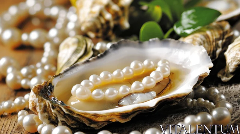 Luxurious Oyster Shell with Pearl Necklace Close-Up AI Image