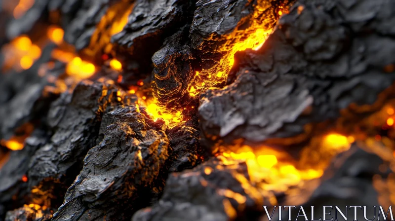 Molten Lava Flowing Over Cooled Volcanic Rock - Nature's Power AI Image