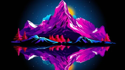 Mountain Landscape Digital Illustration - Retro Pink Purple Mountains
