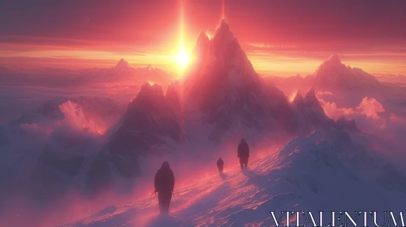 Mountain Range Sunset Landscape Painting AI Image