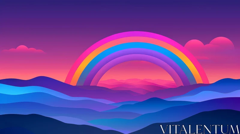 AI ART Rainbow over Mountain Landscape Digital Painting