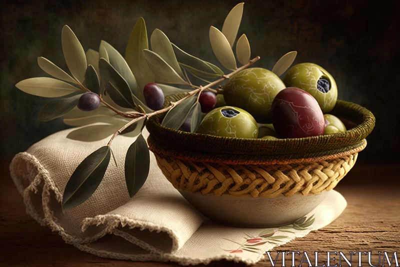 Stunning Bowl of Olives with Layered Textures and Patterns AI Image