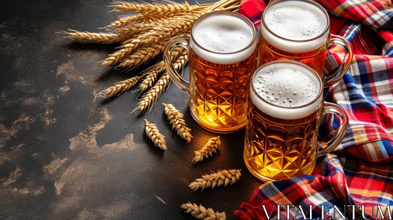 Three Glasses of Beer on Dark Background AI Image