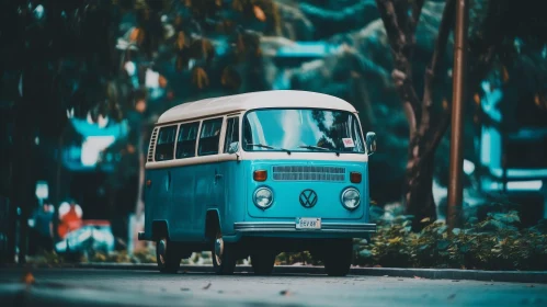 Vintage Volkswagen Type 2 on Street with Palm Trees