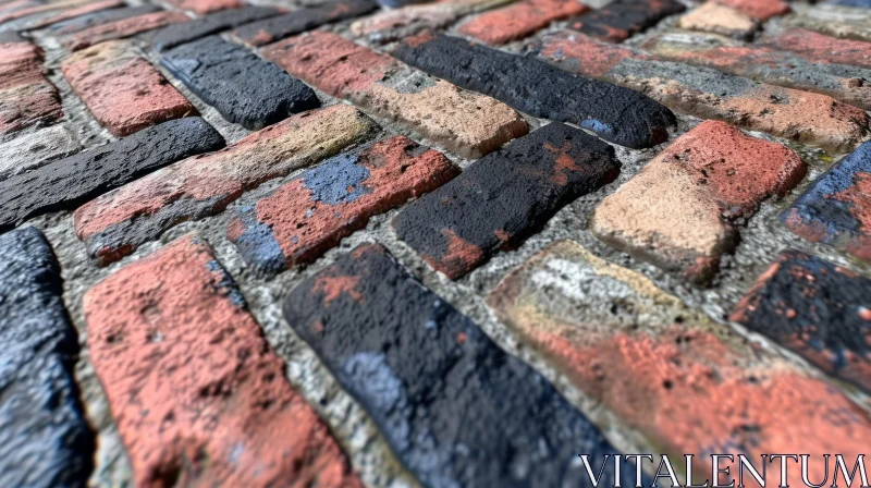 Weathered Brick Wall Close-Up | Herringbone Pattern AI Image