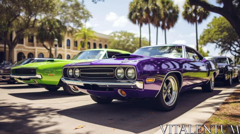 Classic Muscle Cars on Street AI Image