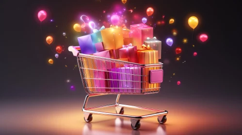 Colorful Gifts Shopping Cart 3D Rendering