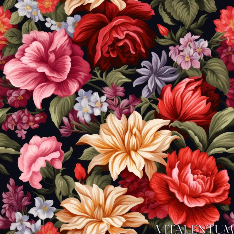 Dark Floral Pattern with Roses AI Image