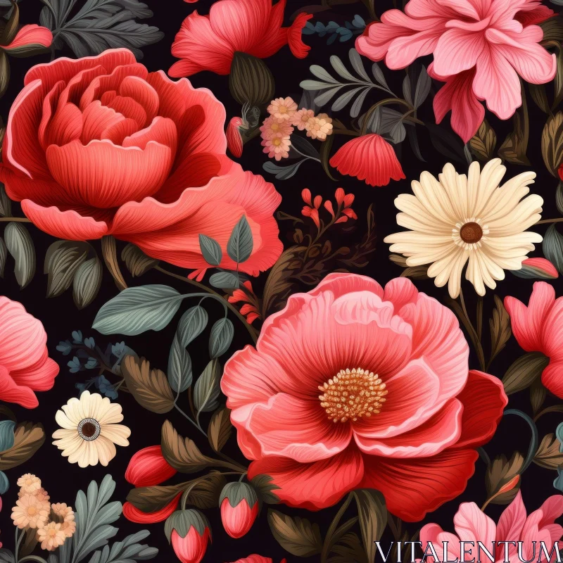 Dark Floral Seamless Pattern - Vintage Botanical Illustrations AI Image
