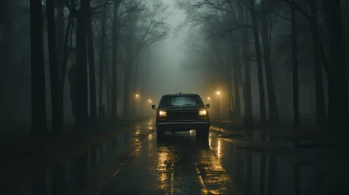 Dark Misty Forest Truck Drive