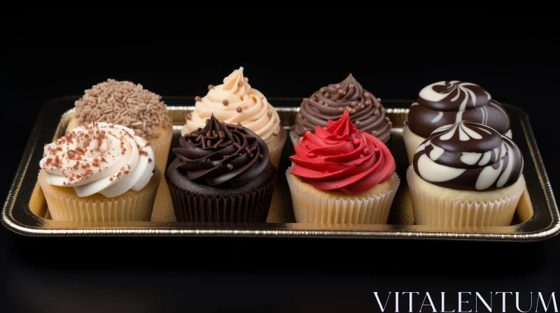 Delicious Cupcakes on Gold Tray AI Image