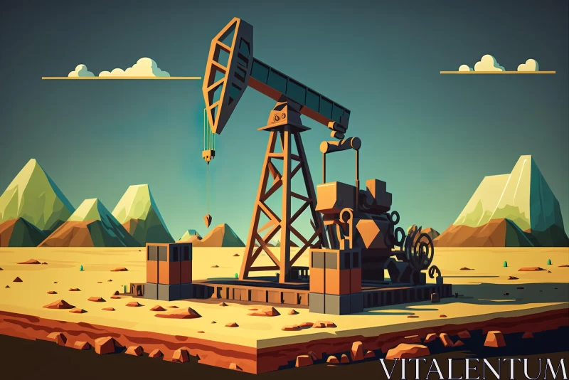 Elaborate Low Poly Landscape with Oil Pump - Character Design and Texture Exploration AI Image