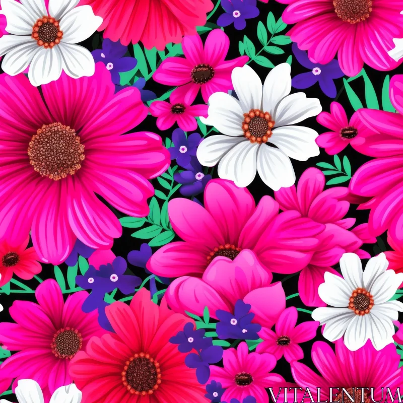 Elegant Floral Pattern Design - Pink, White, Purple Flowers AI Image