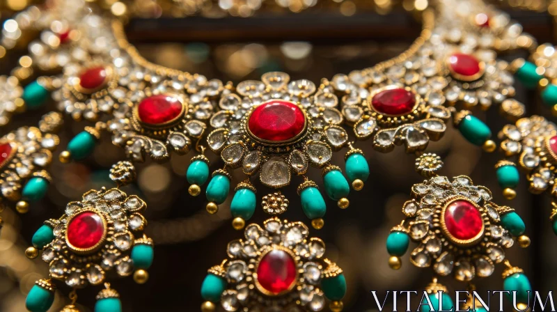 Exquisite Traditional Indian Gold Necklace with Gemstones AI Image
