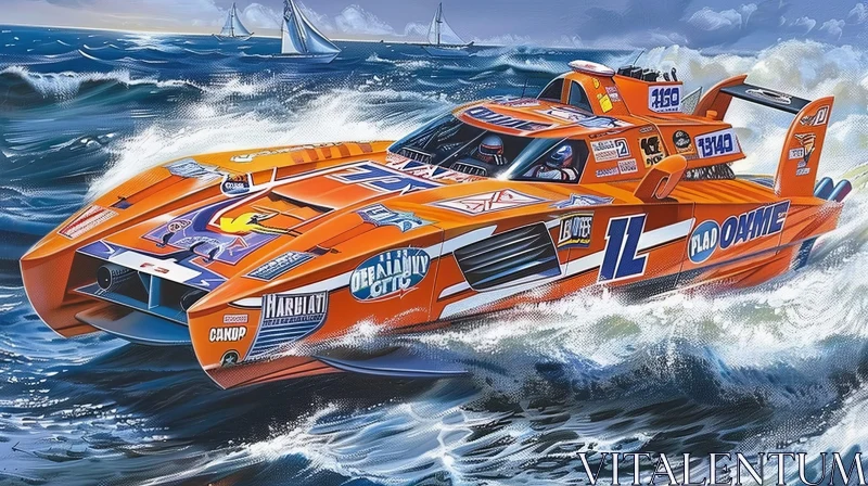 High-Speed Boat Racing on Waves AI Image