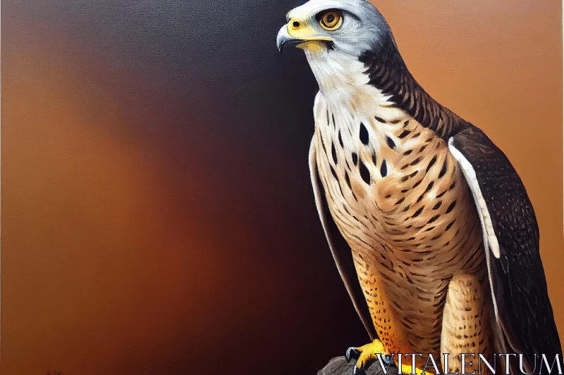 Majestic Falcon Perched on Tree Branch - Hyperrealistic Painting AI Image