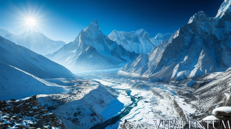AI ART Majestic Snow-Capped Mountains and Tranquil River