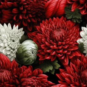 Red and White Chrysanthemum Seamless Pattern