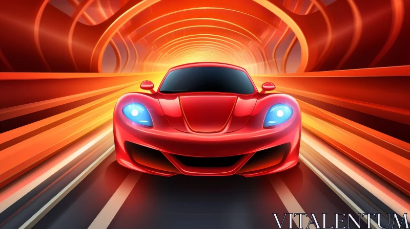 AI ART Red Sports Car Speeding Through Tunnel - Dynamic Image