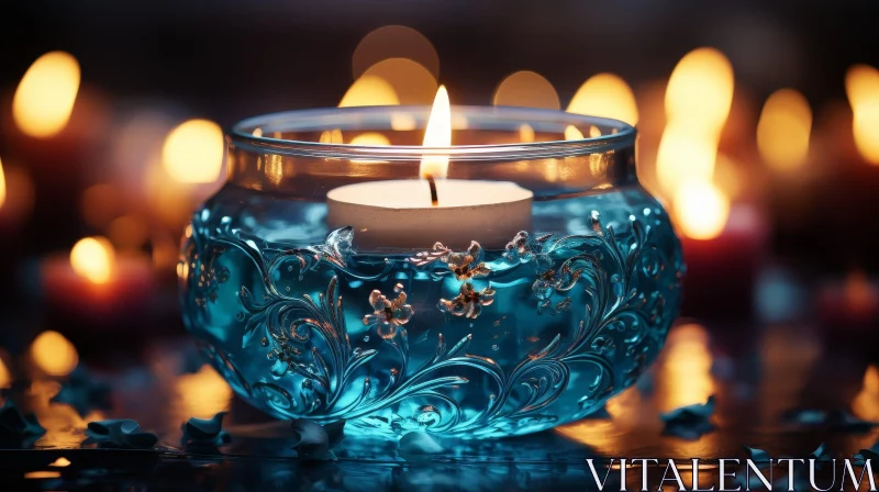 AI ART Tranquil Candle in Blue Glass Container