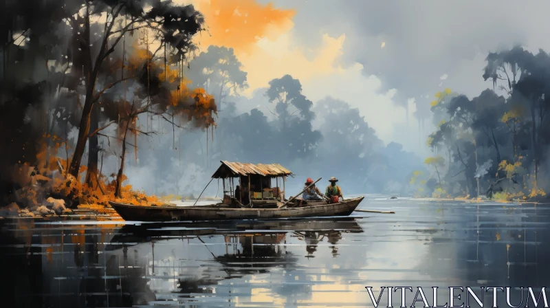 AI ART Tranquil River Landscape Painting