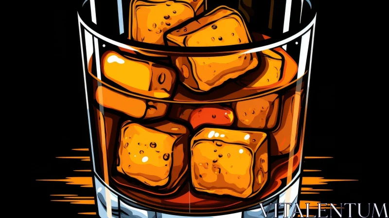 Whiskey Glass with Ice Cubes Illustration AI Image