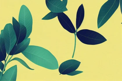 Abstract Illustration of Bushes with Blue Leaves on Yellow Background