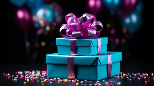 Blue Gift Boxes with Ribbon - Celebration Stock Photo