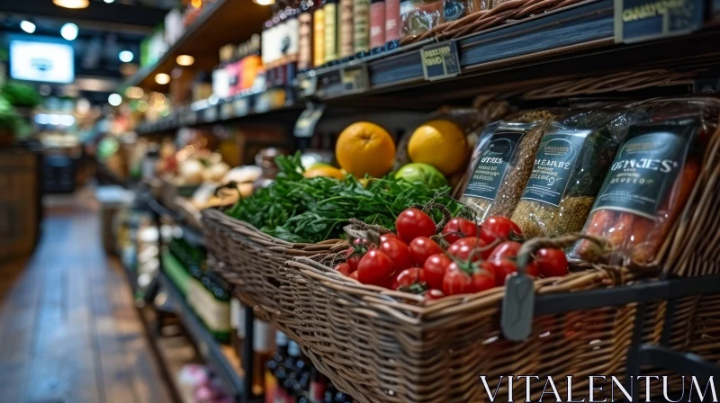 Captivating Grocery Store Shelf with Diverse Food Items AI Image