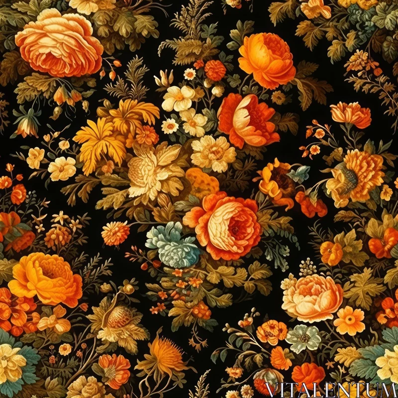 Dark Floral Seamless Pattern - Roses, Peonies, Chrysanthemums AI Image