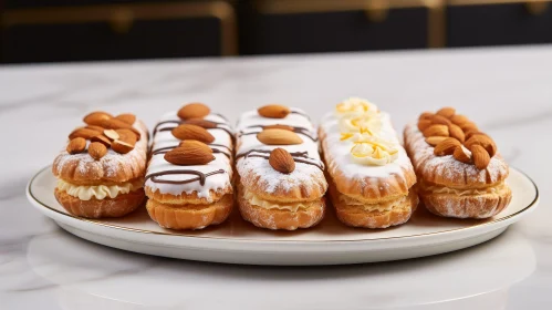 Delicious Eclairs on Marble Table