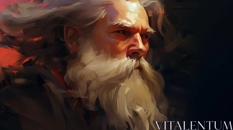 Elderly Man Portrait in Dark Stormy Setting AI Image