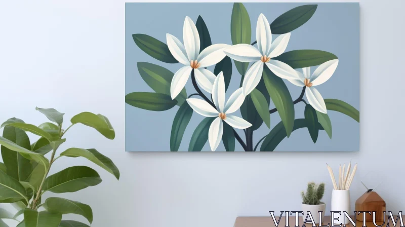 Ethereal White Flowers Digital Painting AI Image