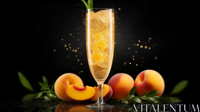 AI ART Sparkling Peach-Colored Drink in Champagne Flute