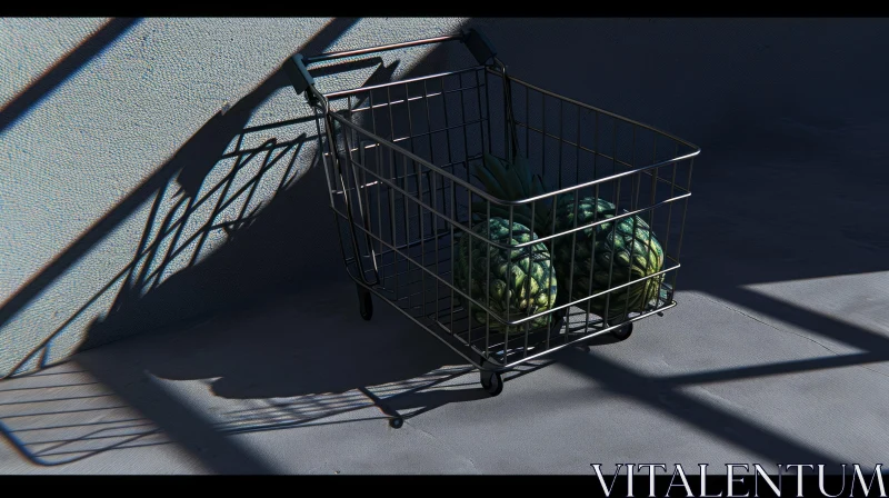 3D Rendering of Shopping Cart with Pineapples | Abstract Stock Photo AI Image