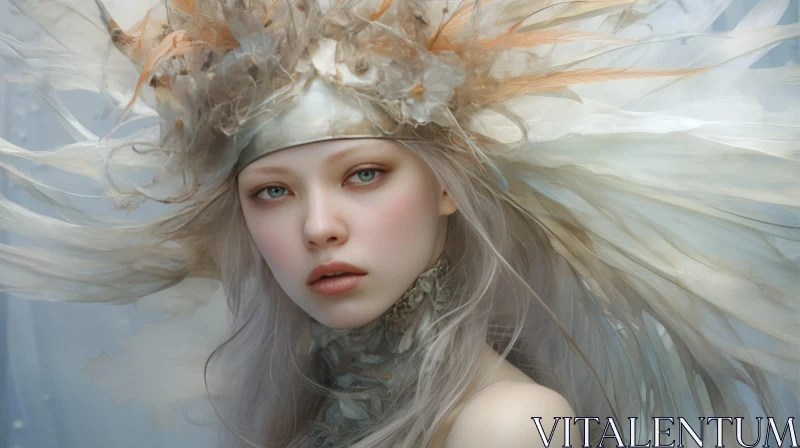 Beautiful Young Woman Portrait with White Hair AI Image