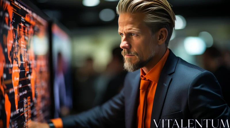 AI ART Businessman in Suit Looking at Computer Screen