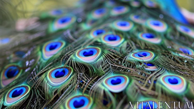 Close-up of Vibrant Blue-Green Peacock Feathers AI Image