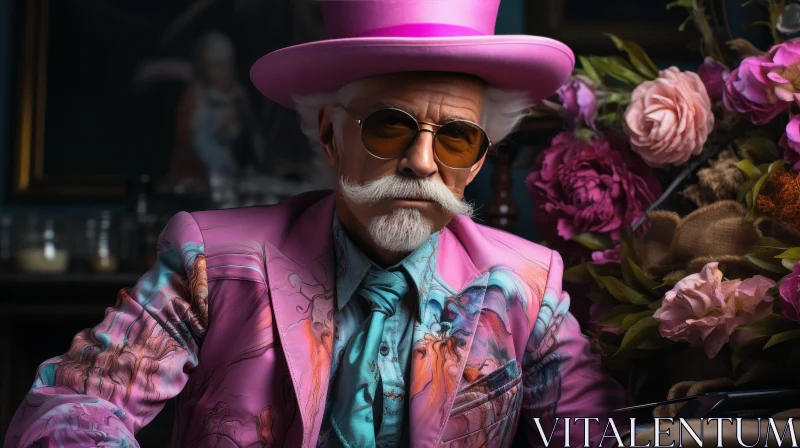 Colorful Older Man Portrait in Dark Room AI Image