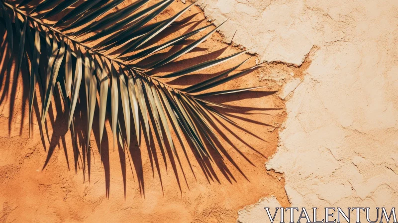 Delicate Beauty: Palm Leaf Against Textured Wall AI Image