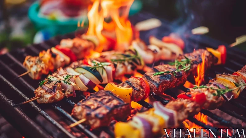 Delicious BBQ Grill with Beef and Chicken Skewers AI Image