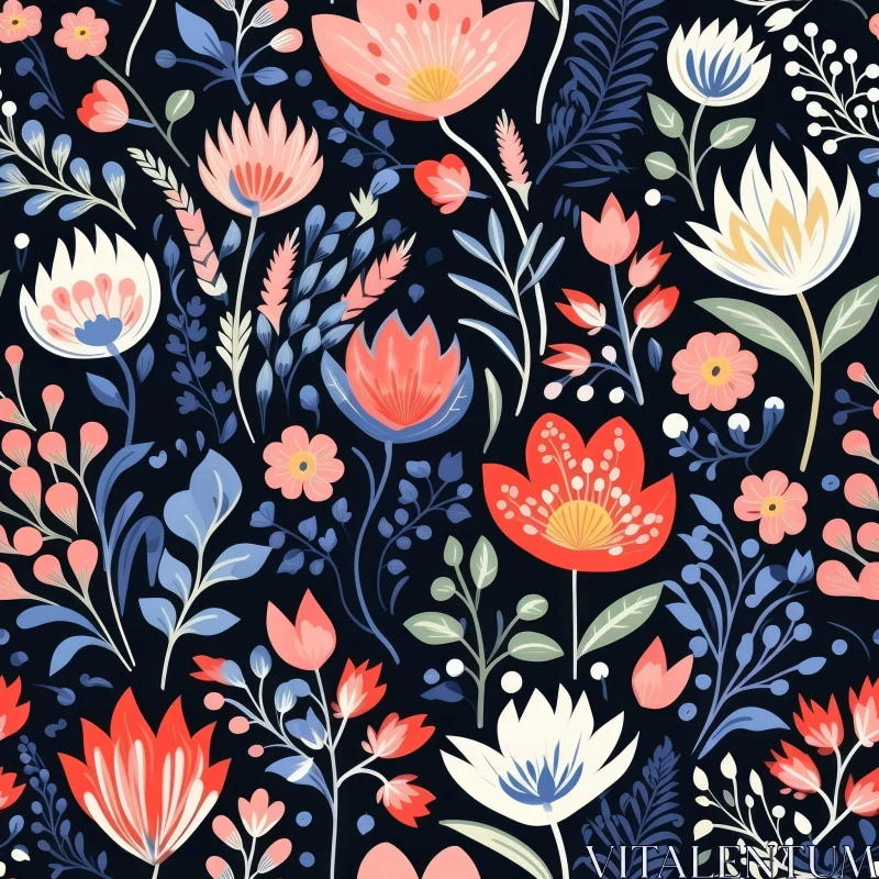 Elegant Floral Pattern on Dark Blue Background AI Image