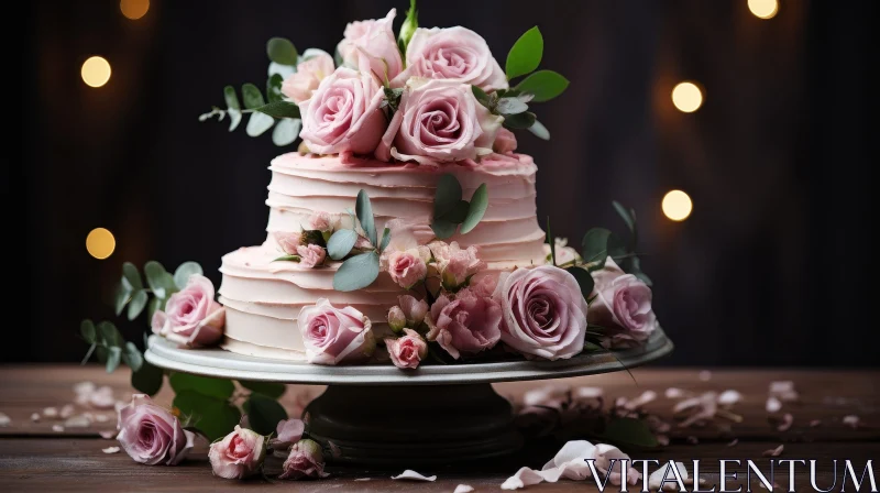 AI ART Elegant Wedding Cake with Pink Roses and Eucalyptus Leaves