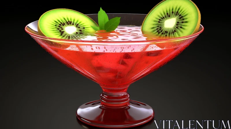 Glass Goblet with Red Liquid and Kiwi Slices AI Image