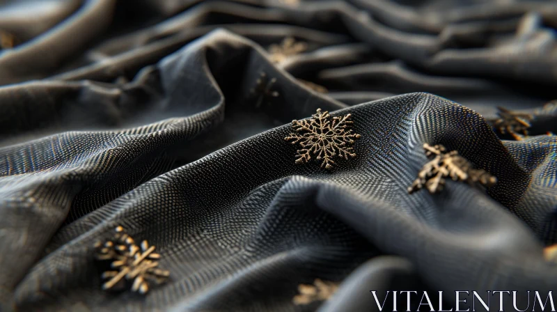 Intriguing Composition: Crumpled Black Fabric with Bronze Snowflake Shapes AI Image