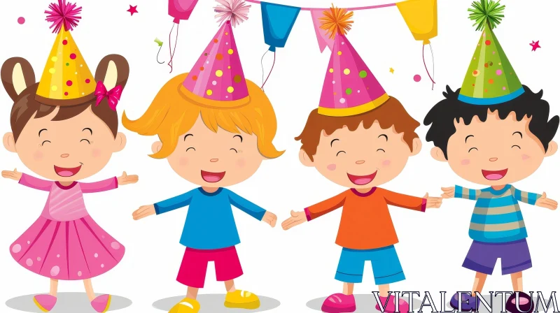 Joyful Birthday Celebration with Children AI Image